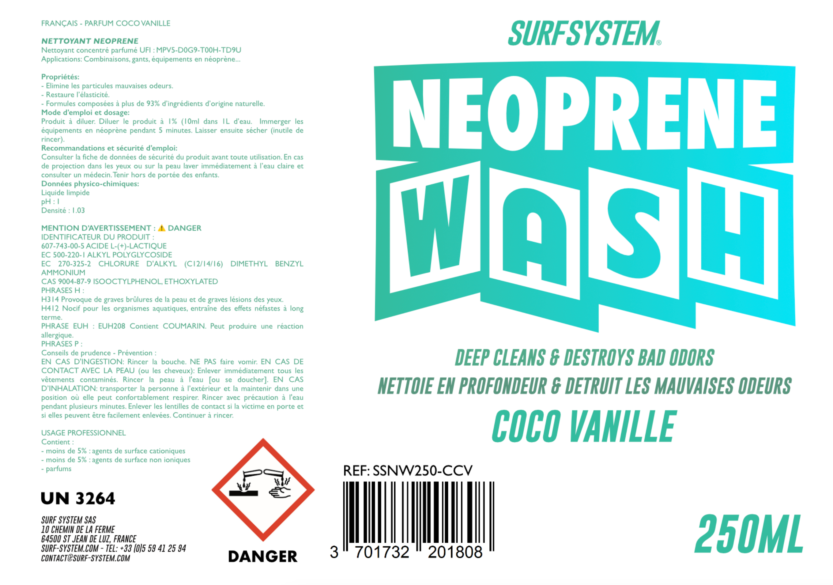 SURF SYSTEM - Neoprene Wash - Champú de Neopreno - Coco - 250 ml