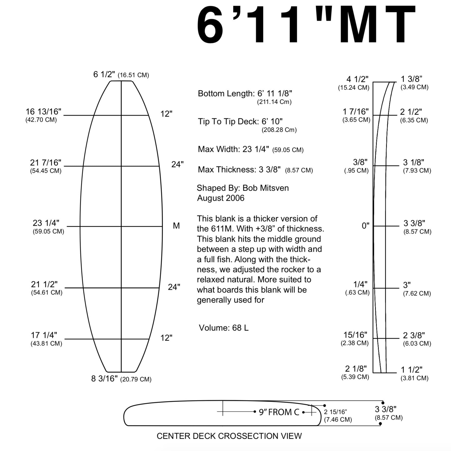 Barra de espuma MILLENNIUM - 6'11" MT MoB BLUE 1/8" Bajo NATURAL Rocker