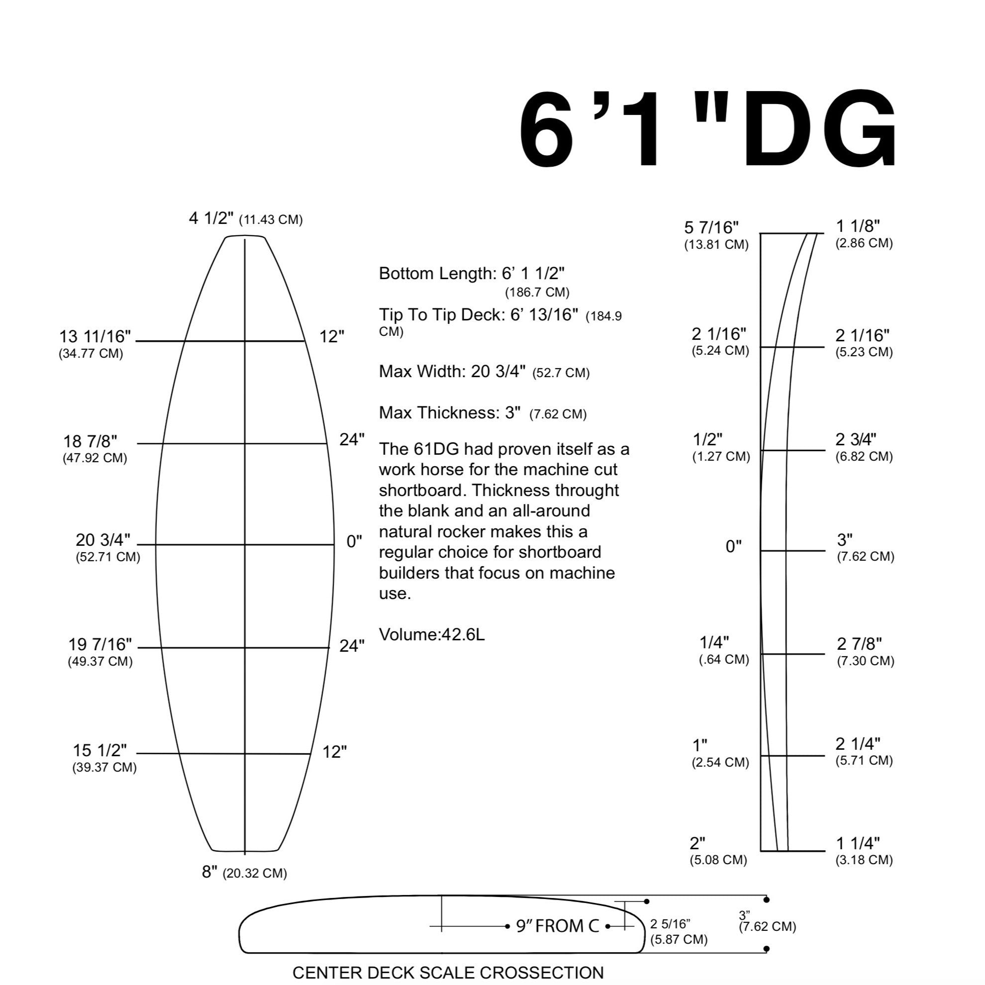 Barra de espuma MILLENNIUM - Bajo 6'1" DG MoB BLUE 1/8 - Rocker NATURAL