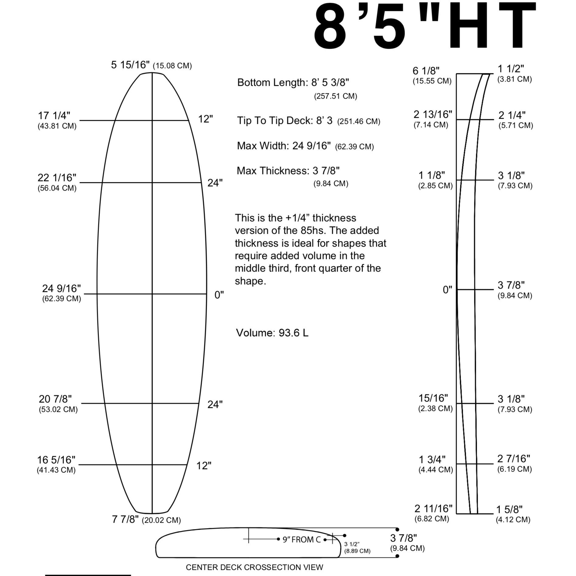 Barra de espuma MILLENNIUM - 8'5" HT BLUE 1/8" Bajo NATURAL rocker