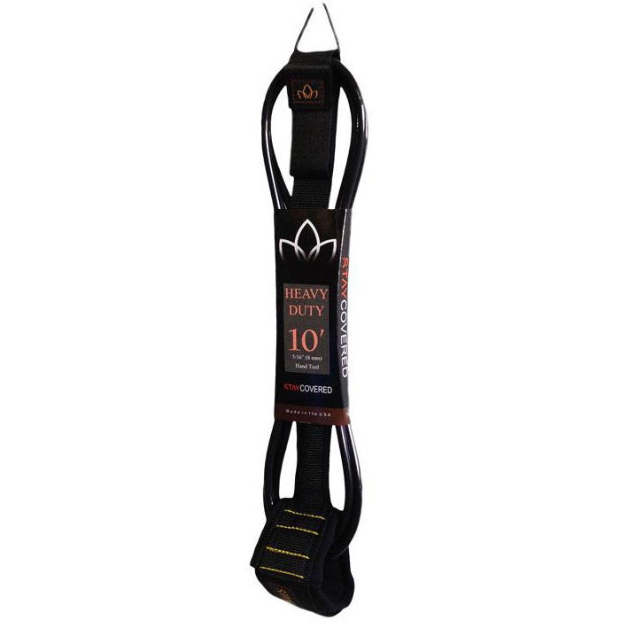STAY COVERED - Heavy Duty Hand Tied Longboard / SUP Leash (8mm) - Black