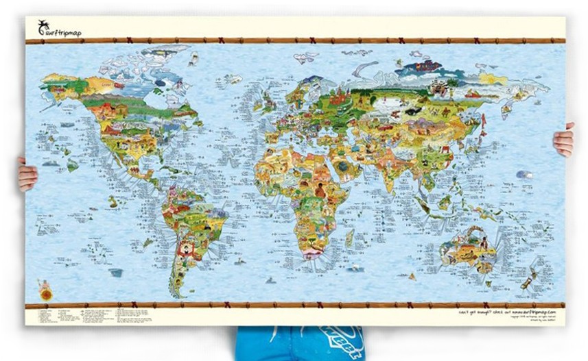Awesome Maps - Poster Carte du Monde - Surf Trip Re-writable
