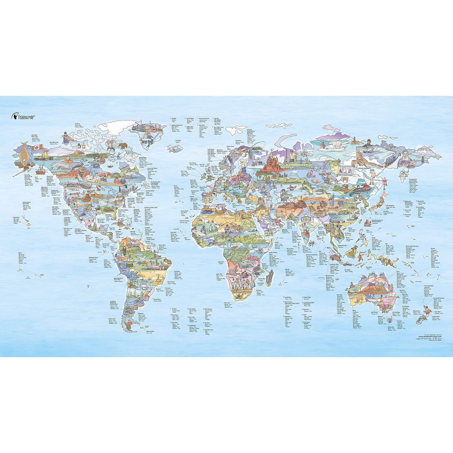 Awesome Maps - Poster Carte du Monde - Fishing Map Re-writable