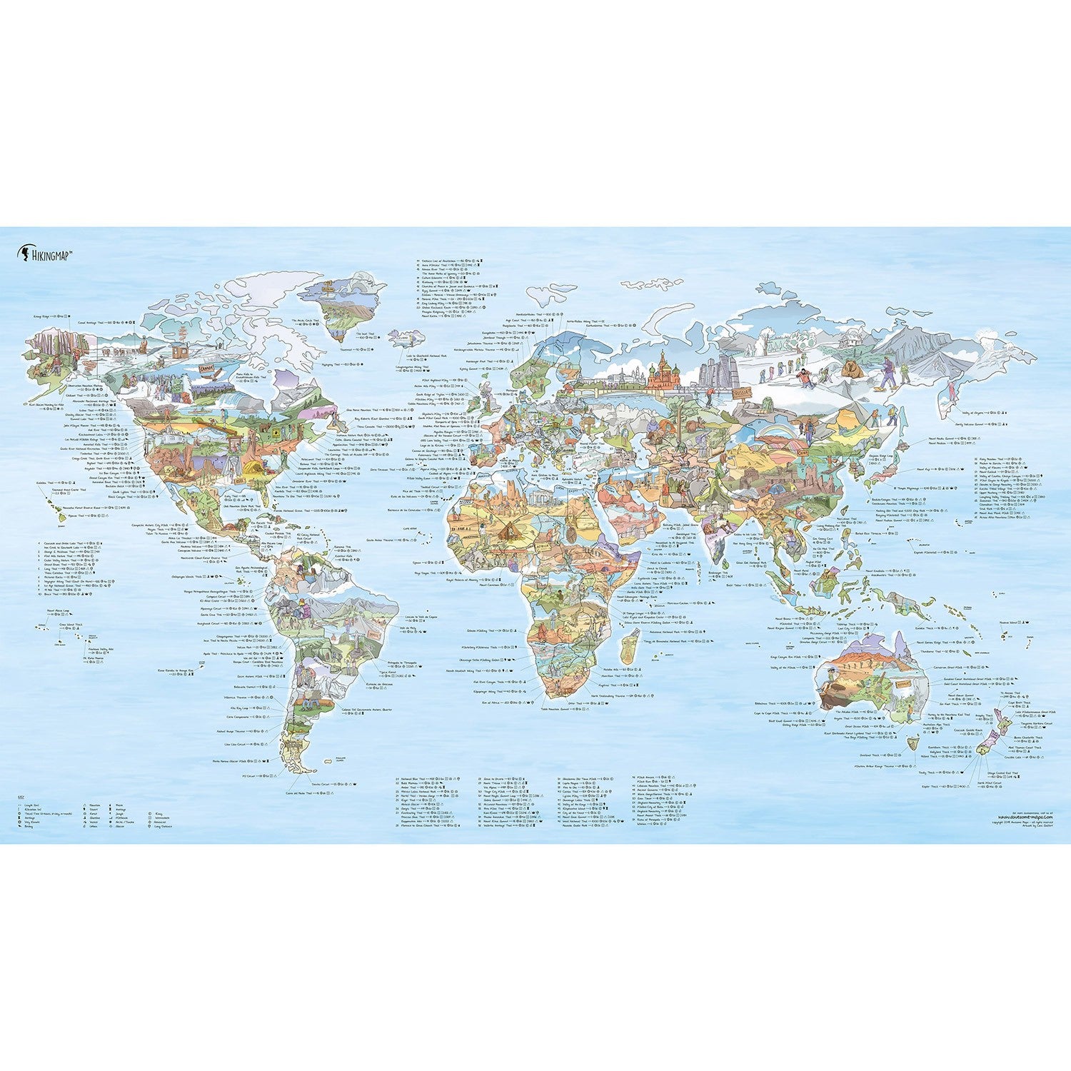 Awesome Maps - Poster Carte du Monde Hiking Map Re-writable