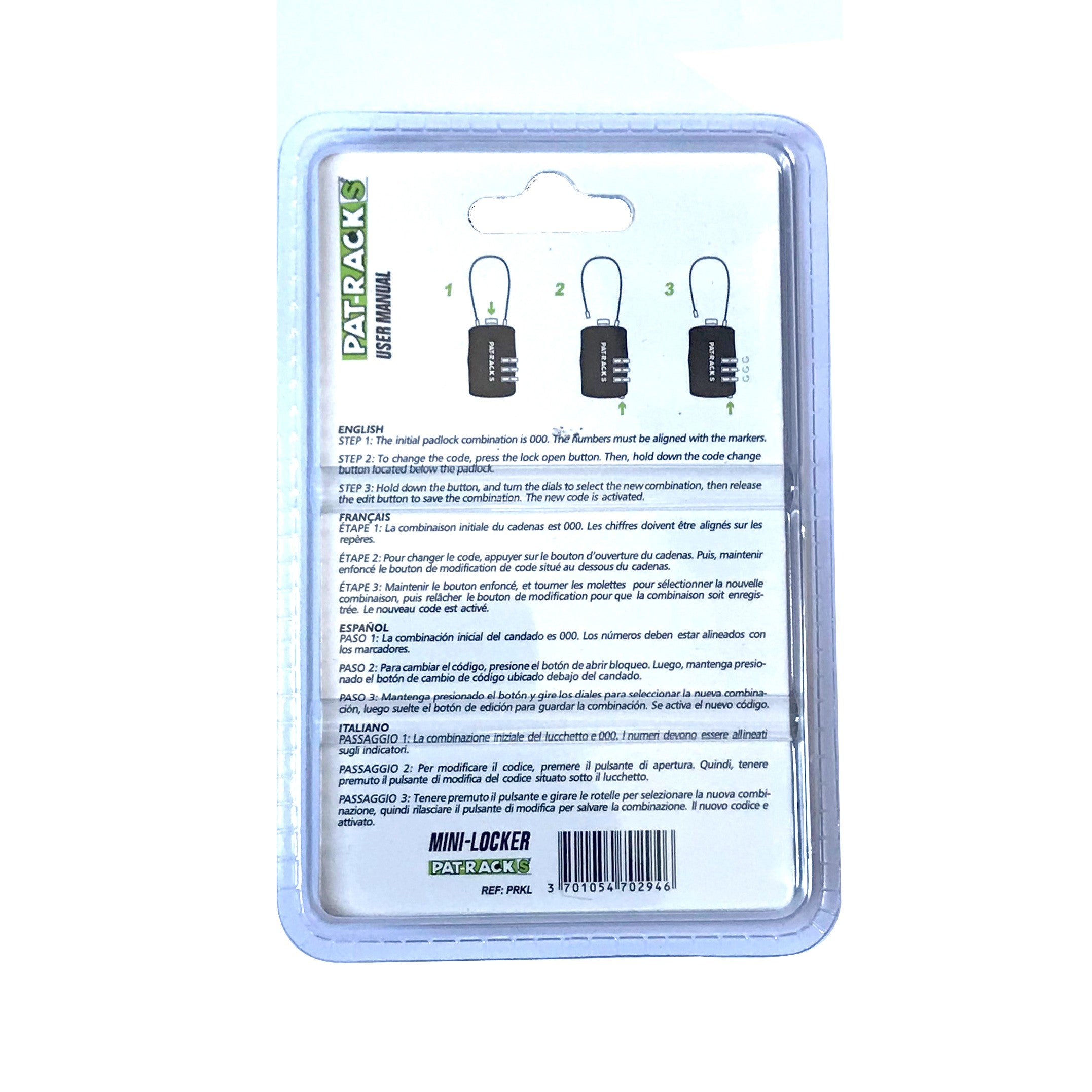 PAT RACKS - Mini-Locker padlock for Bike Shortboard / Longboard or Scooter