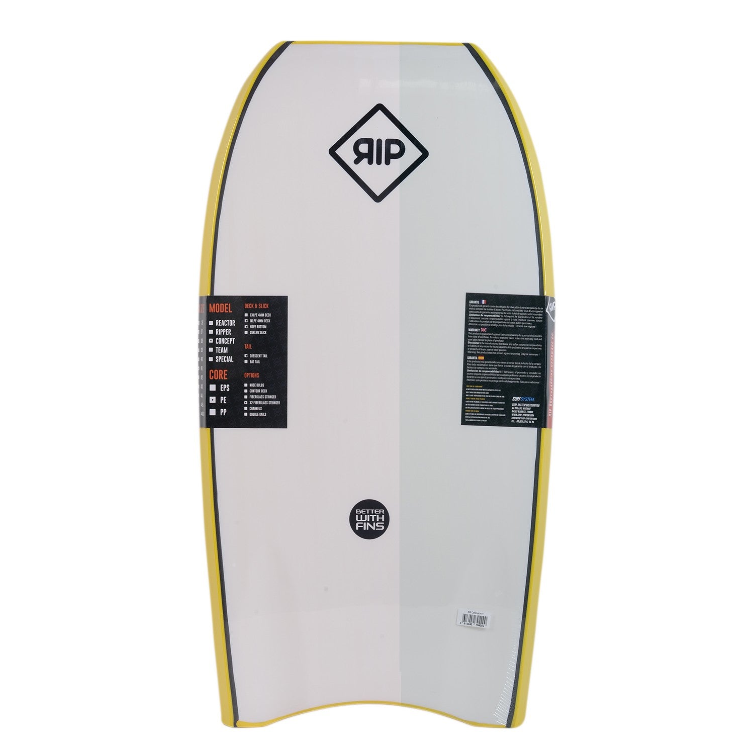 RIP Bodyboard - Concept (PE) Stringer - Yellow / White