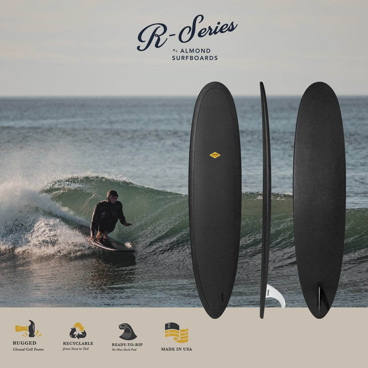 ALMOND Surfboards - R-Series Joy 8' - Black