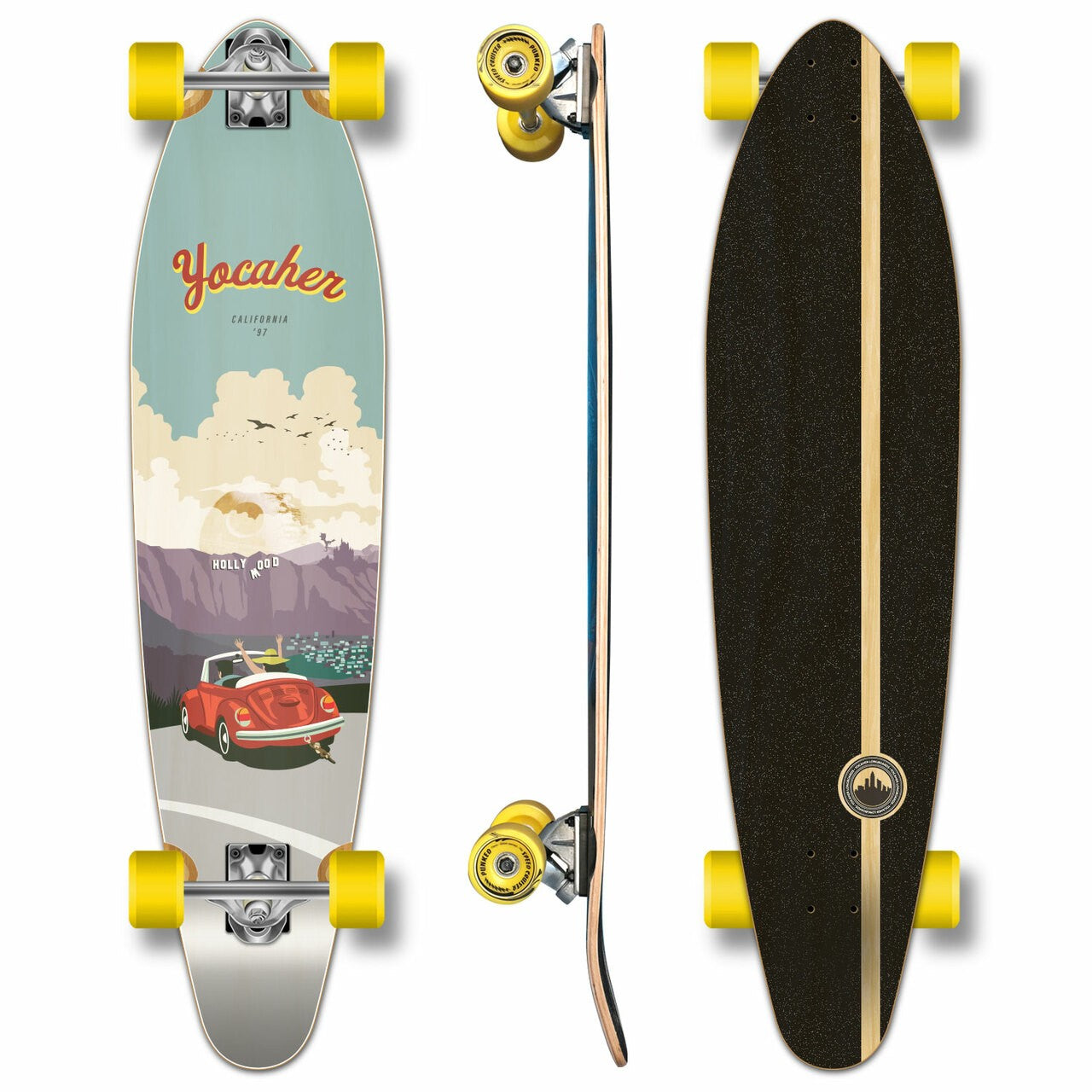 YOCAHER - VW Red Beatle Kicktail Longboard - Complete Board