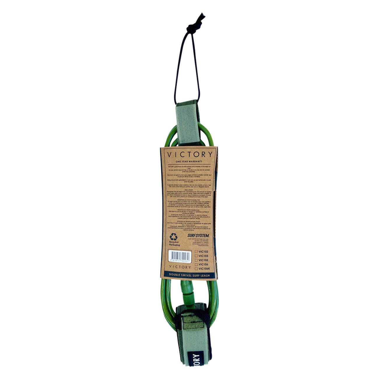 VICTORY - Longboard Leash Regular 9' - Mat Green