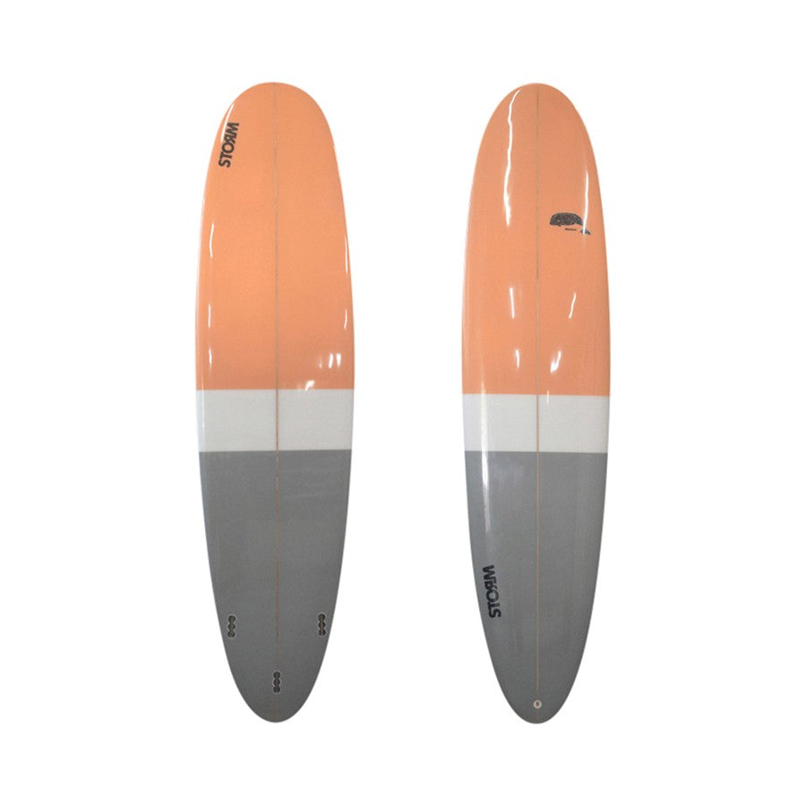 STORM Surfboard - Longboard - 7'2 - Beluga - Round tail - Orange / Grey