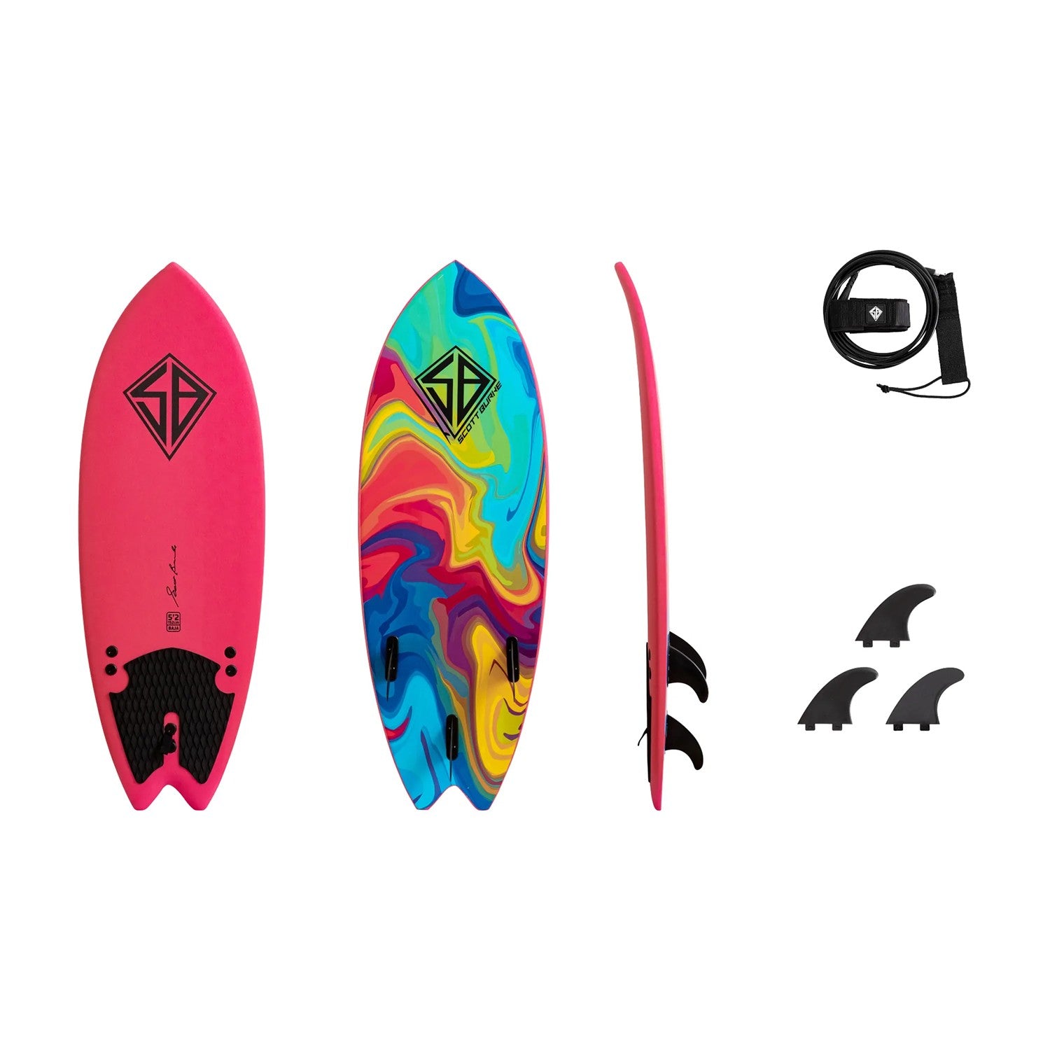 CBC - Foam Surfboard - Softboard - 5'2 Baja Fish - Pink / Rainbow Slick