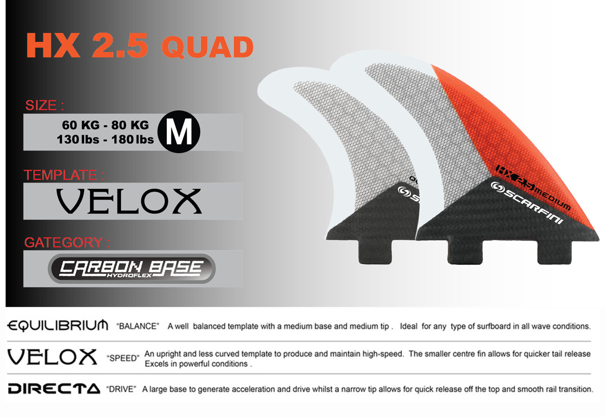 Set of 4 SCARFINI HX2.5 Quad Carbon fins (size M) (FCS)