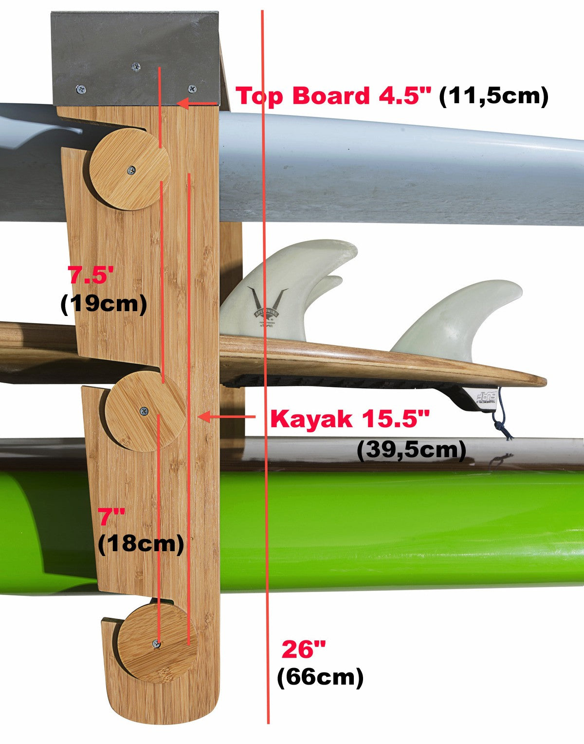 Support plafond modulable CORSURF - Roll Rack Wood Shortboards, Longboards, SUP