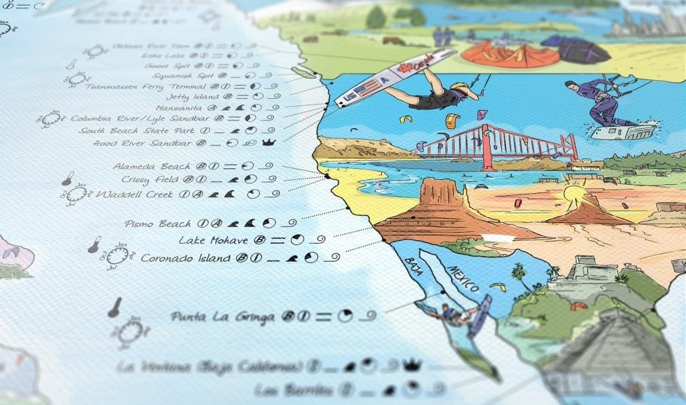 Mapa impresionante - Póster del mapa mundial - Kitesurf reescribible