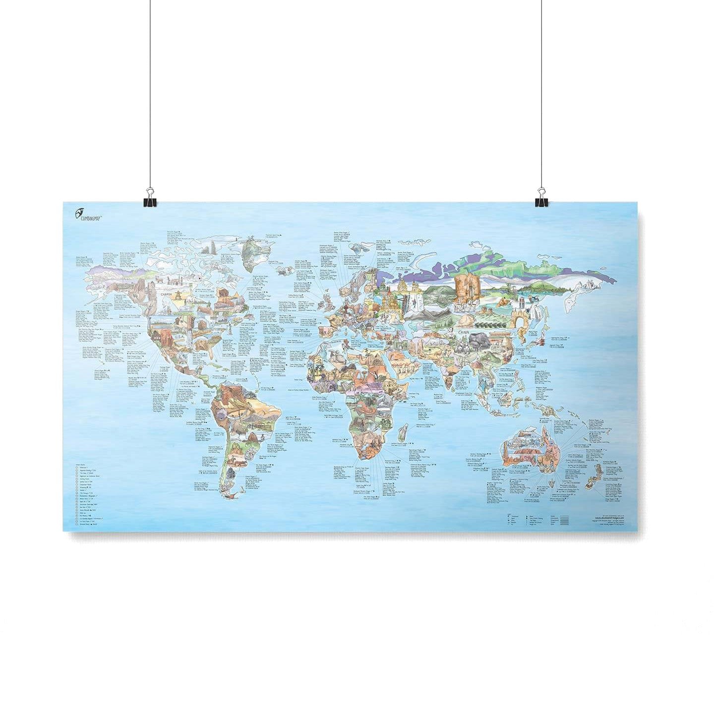 Awesome Maps - Poster Carte du Monde Climbing Map Re-writable