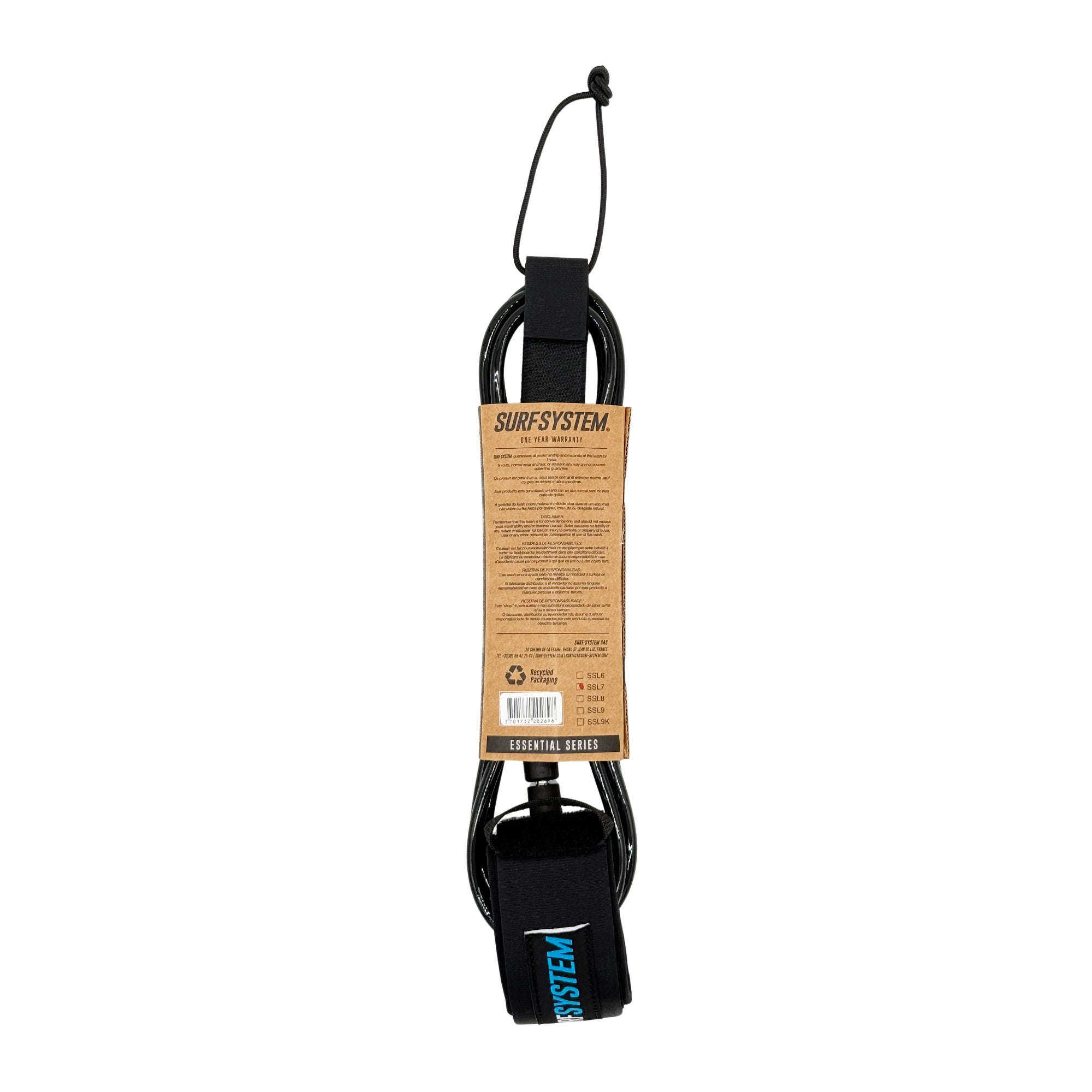 SURF SYSTEM - Surf Leash Essential Series 6' - Black