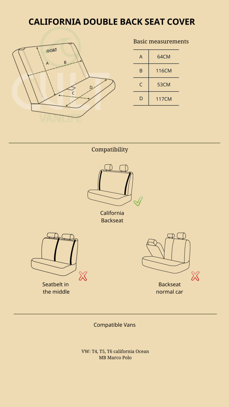 CULT - Housse protection double, banquette arrière California Van - Aztec Brown