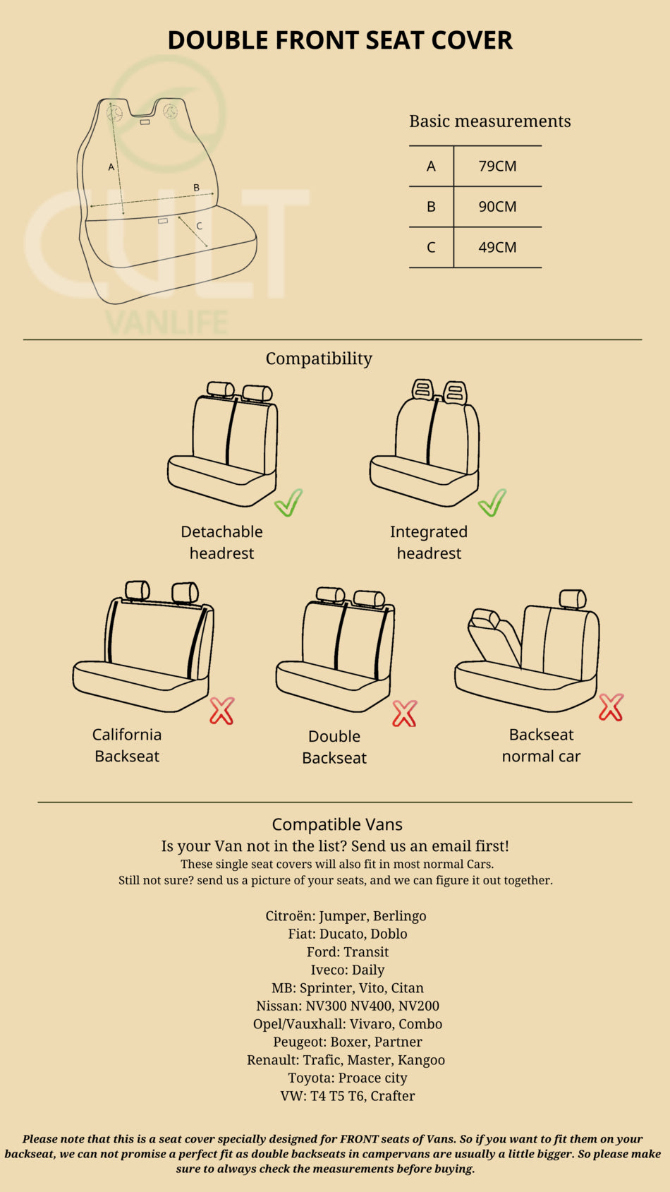 CULT - Van bench seat cover - Double - Indi Brown