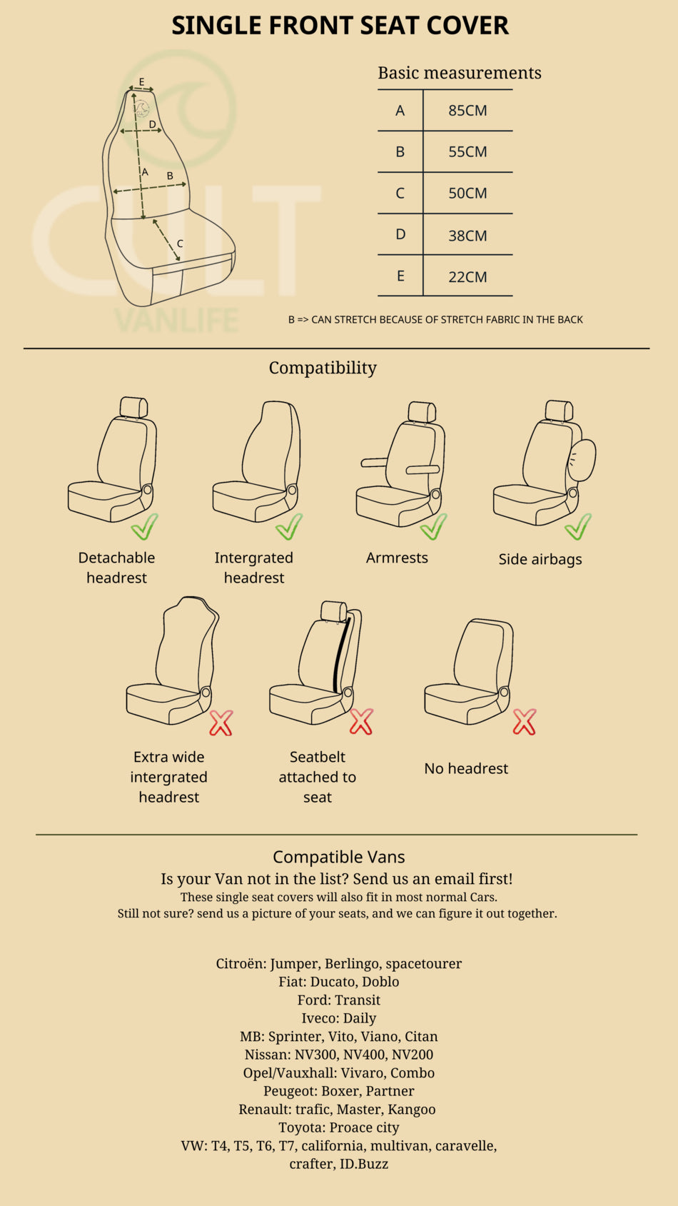 CULT - Car / Van seat protection cover - Simple - Black