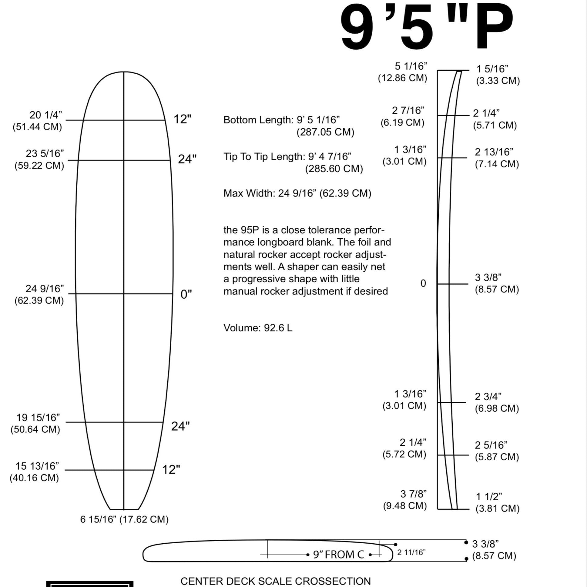 Pain de mousse MILLENNIUM - 9'5" P MoB BLUE 1/4" Dark Wood - NATURAL Rocker