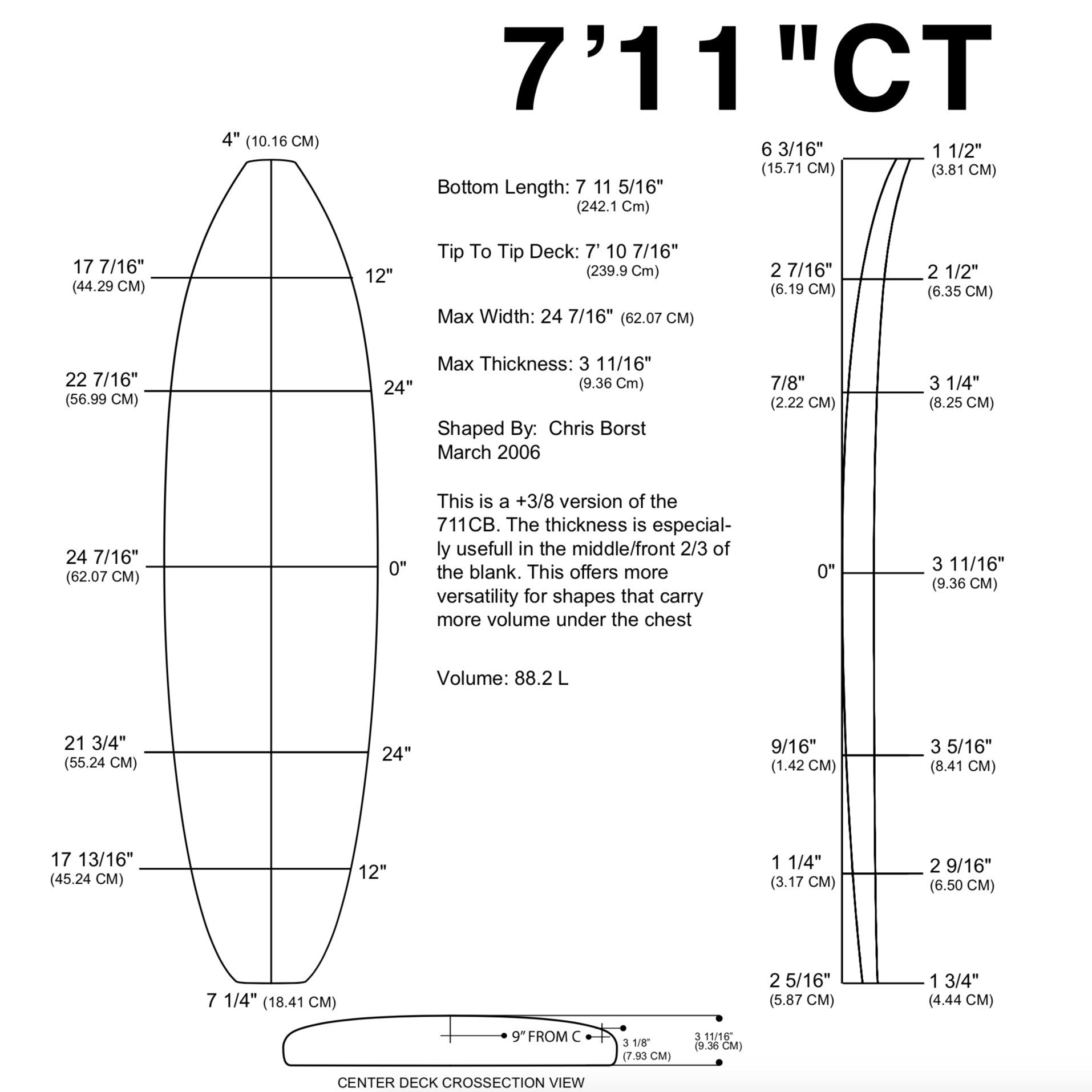 Barra de espuma MILLENNIUM - 7'11" CT BLUE MoB 3/16" DARKWOOD Natural Rocker