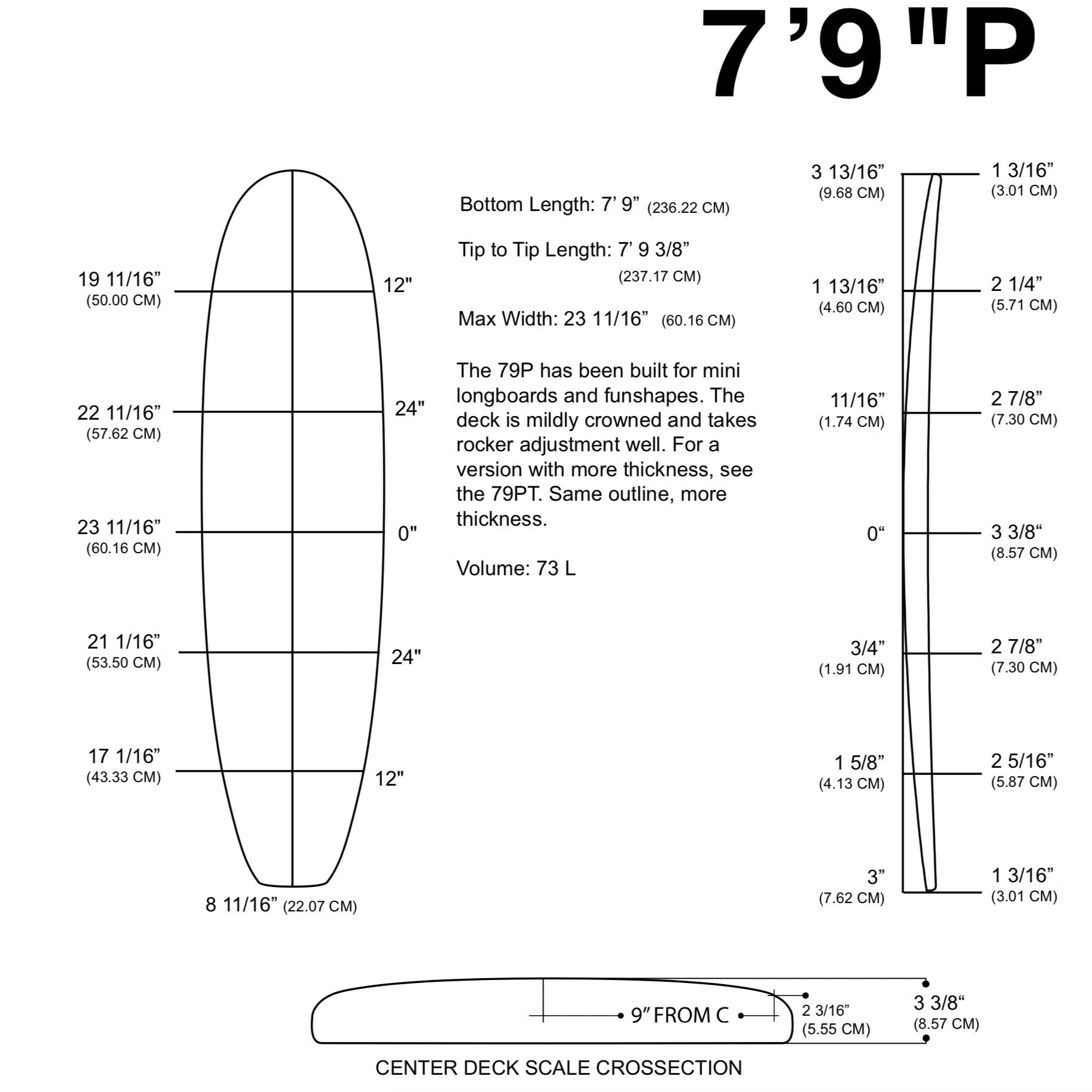 Pain de mousse MILLENNIUM - 7'9" P BLUE 1/8" Bass - NATURAL rocker