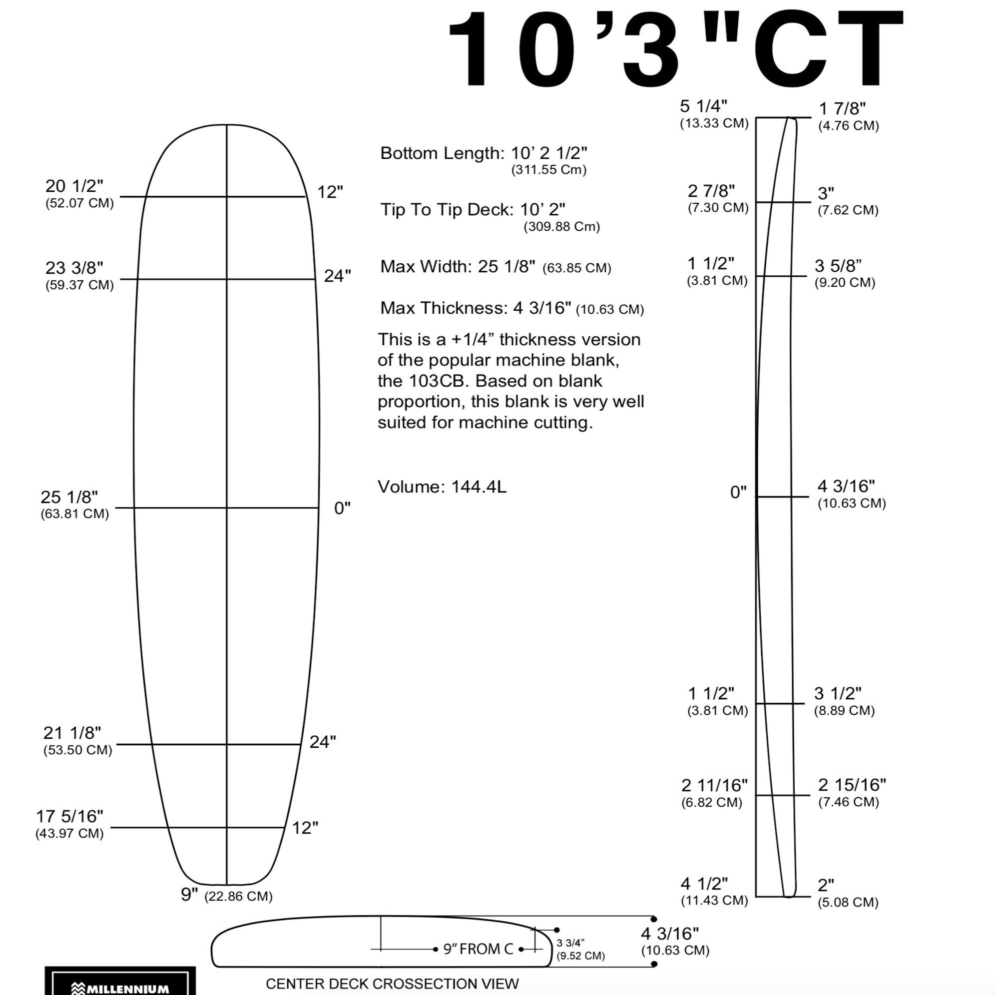 Barra de espuma MILLENNIUM - Bajo 10'3" CT BLUE MoB 3/8" - Rocker NATURAL