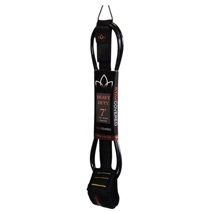 STAY COVERED - Heavy Duty Hand Tied Longboard / SUP Leash (8mm) - Black