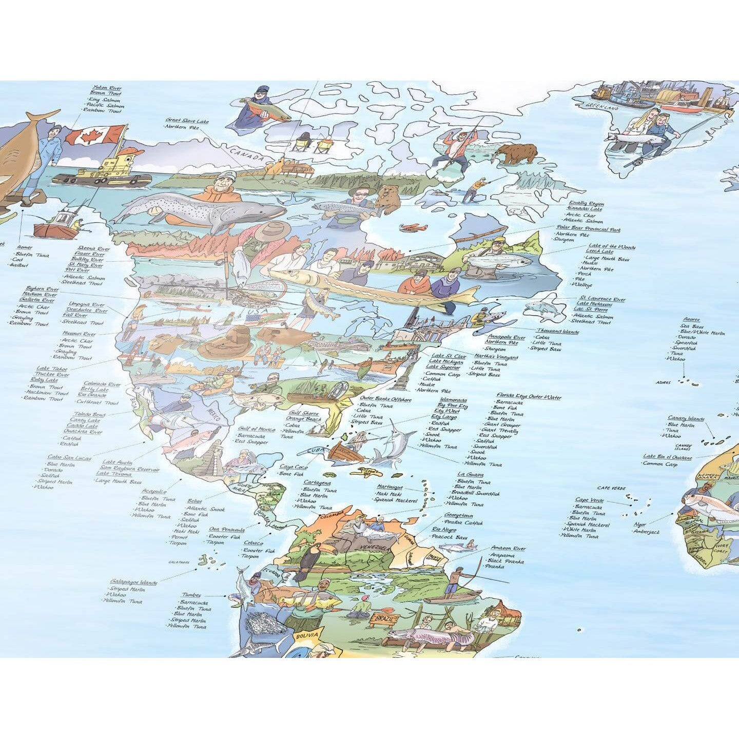 Awesome Maps - Poster Carte du Monde - Fishing Map Re-writable
