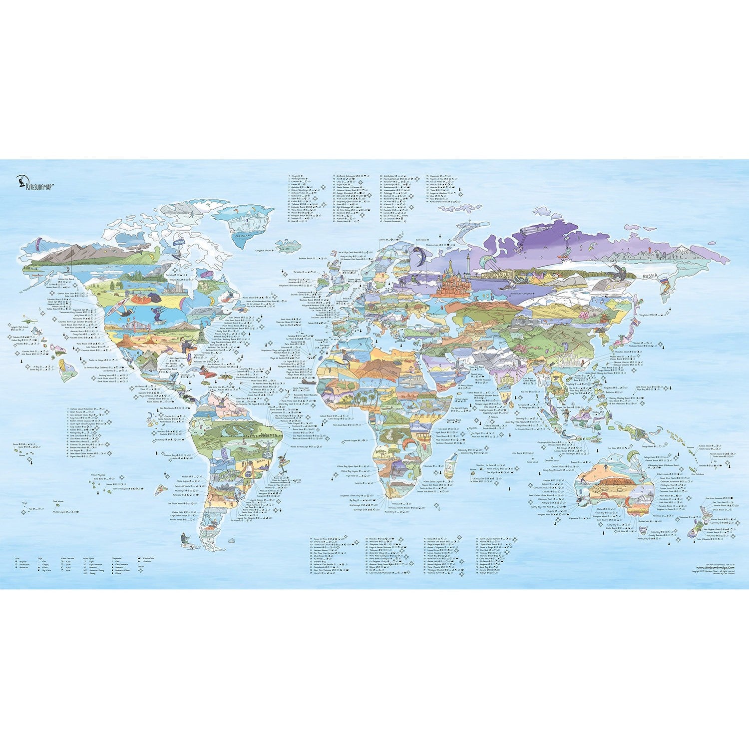 Awesome Map - World Map Poster - Kitesurfing Re-writable