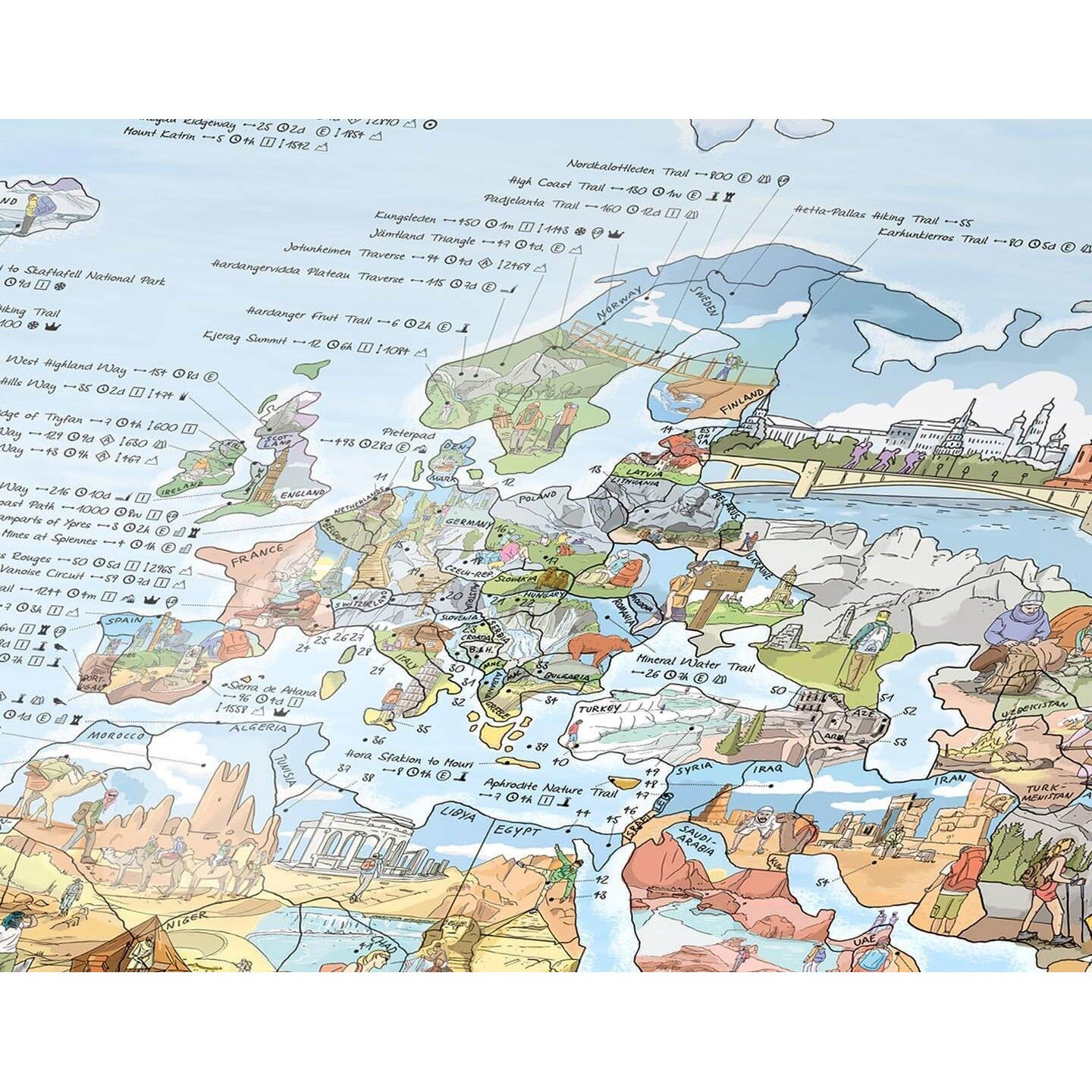 Awesome Maps - Poster Carte du Monde Hiking Map Re-writable