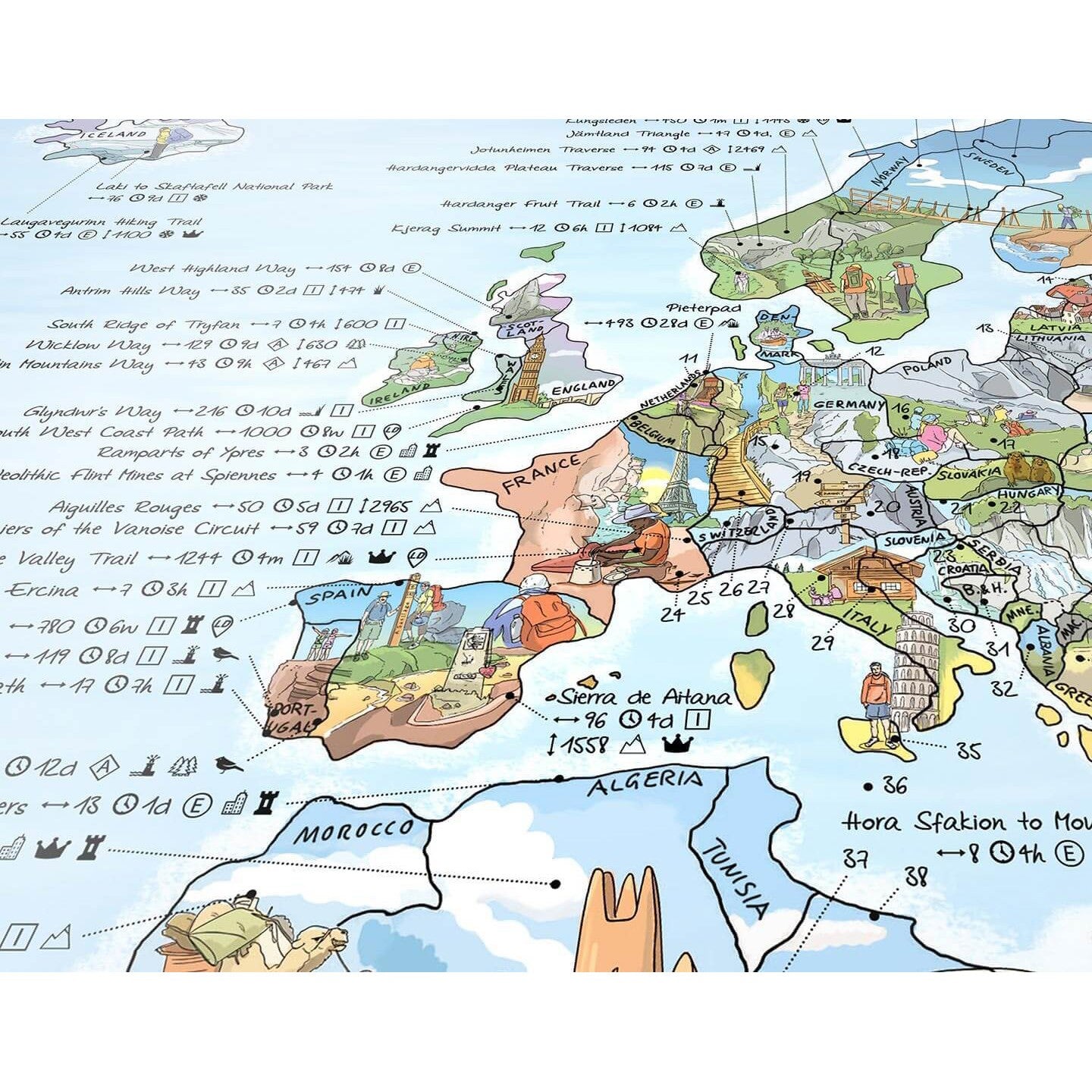 Awesome Maps - Poster Carte du Monde Hiking Map Re-writable
