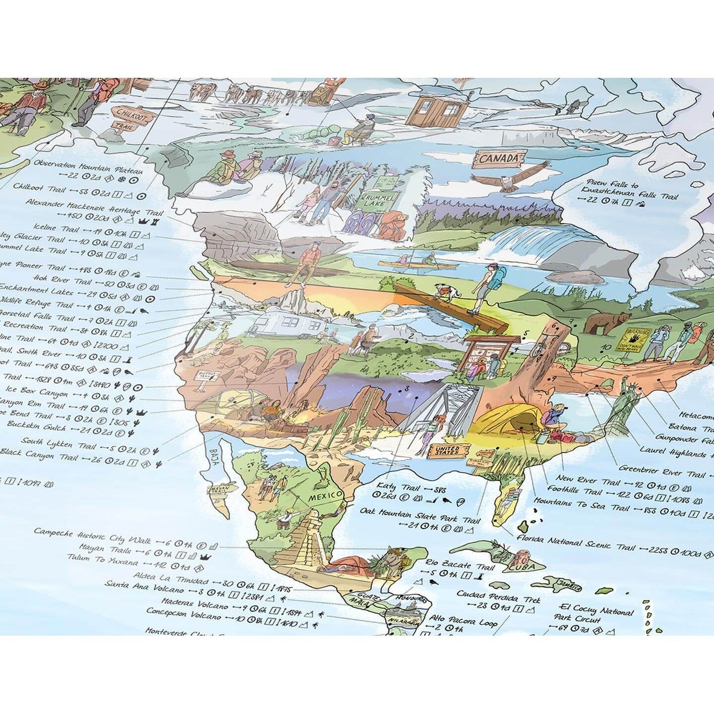 Awesome Maps - Poster Carte du Monde Hiking Map Re-writable