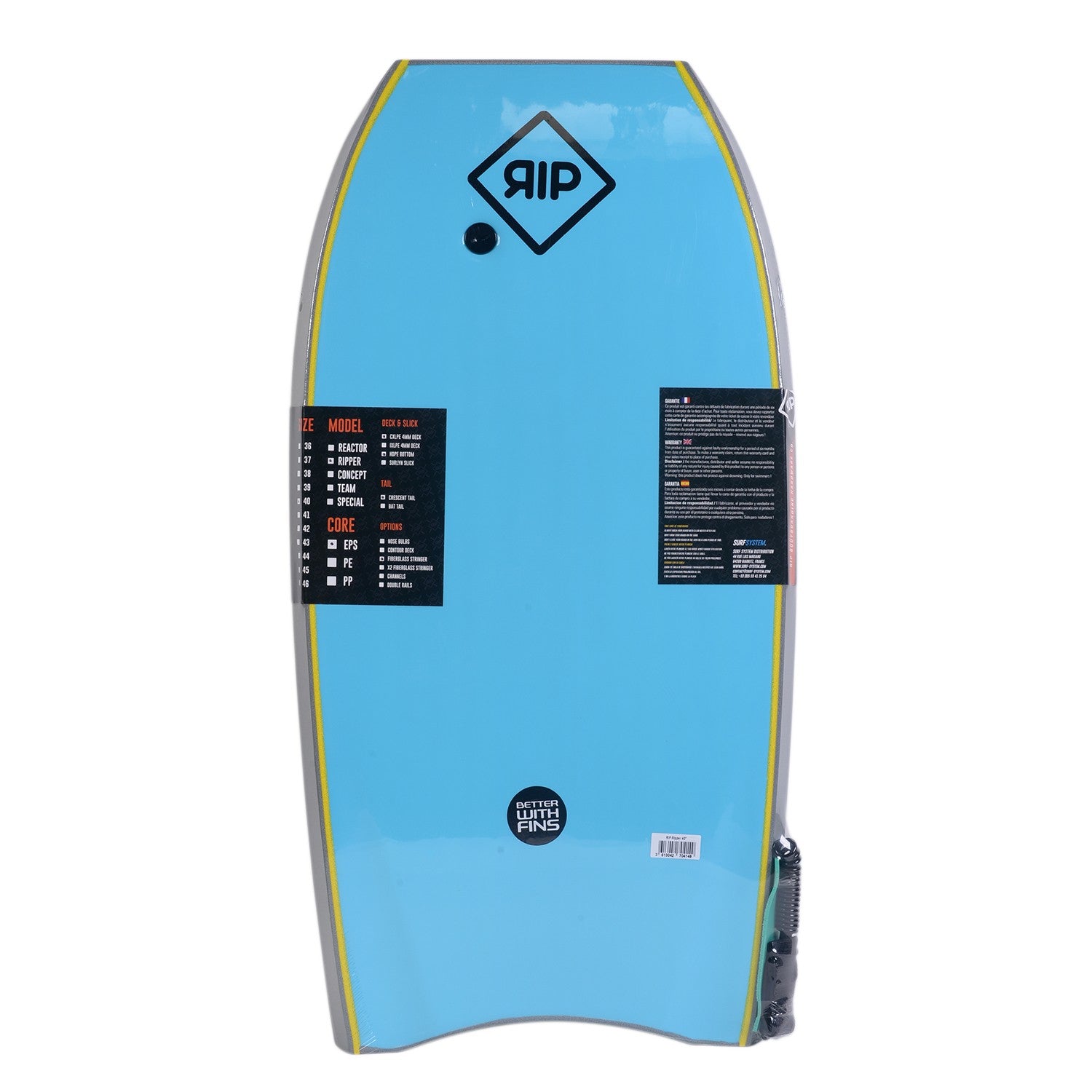 RIP Bodyboard - Ripper Stringer avec leash (EPS) - Grey / Blue