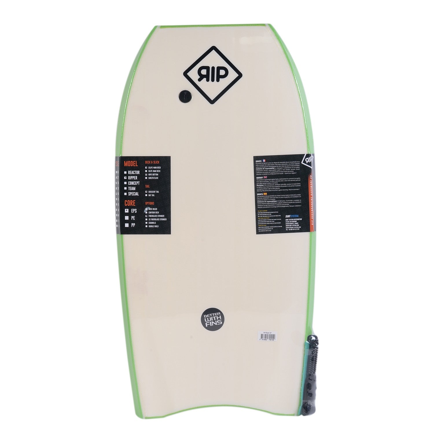 RIP Bodyboard - Ripper Stringer avec leash (EPS) - Green / White