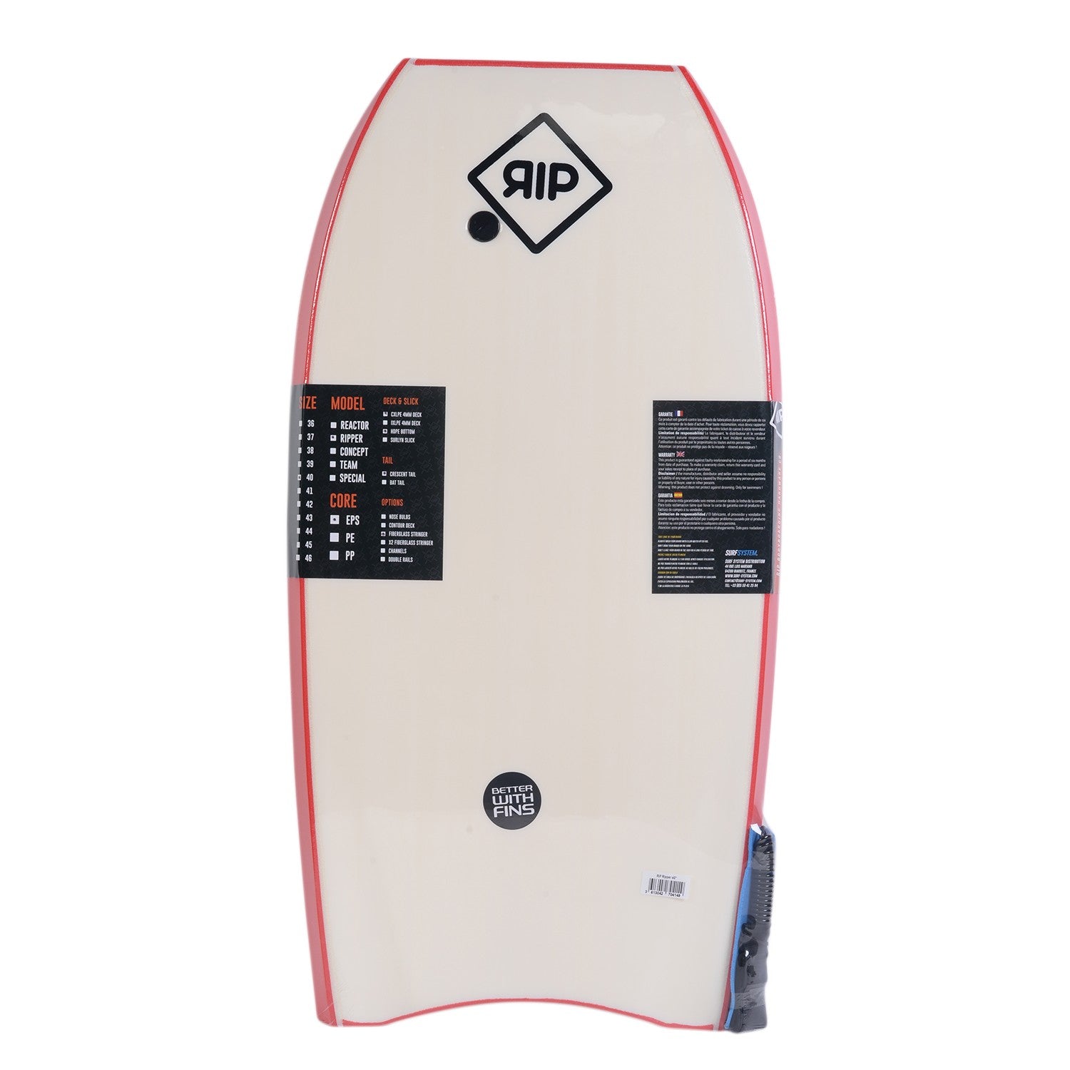 RIP Bodyboard - Ripper Stringer con leash (EPS) - Rojo / Blanco