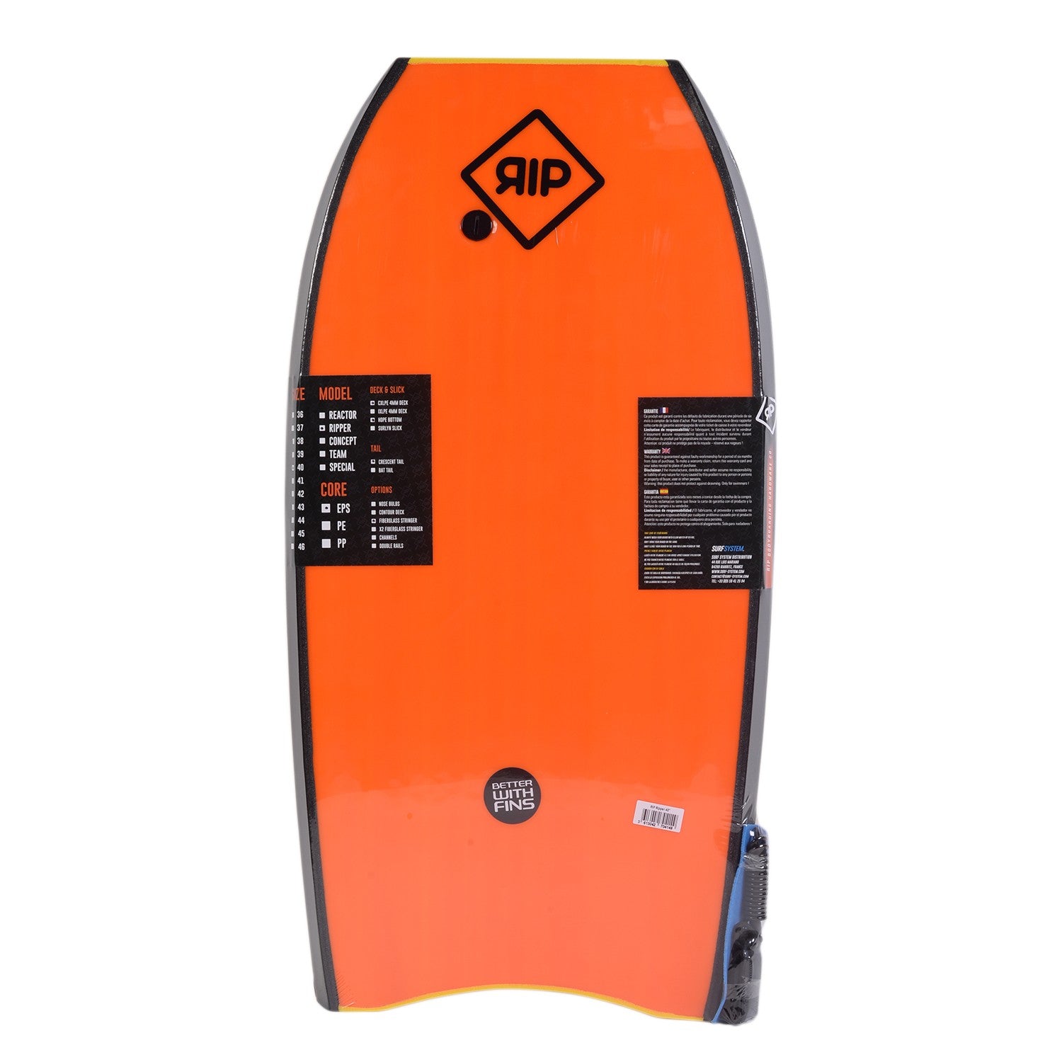 RIP Bodyboard - Ripper avec leash (EPS) - Yellow / Orange