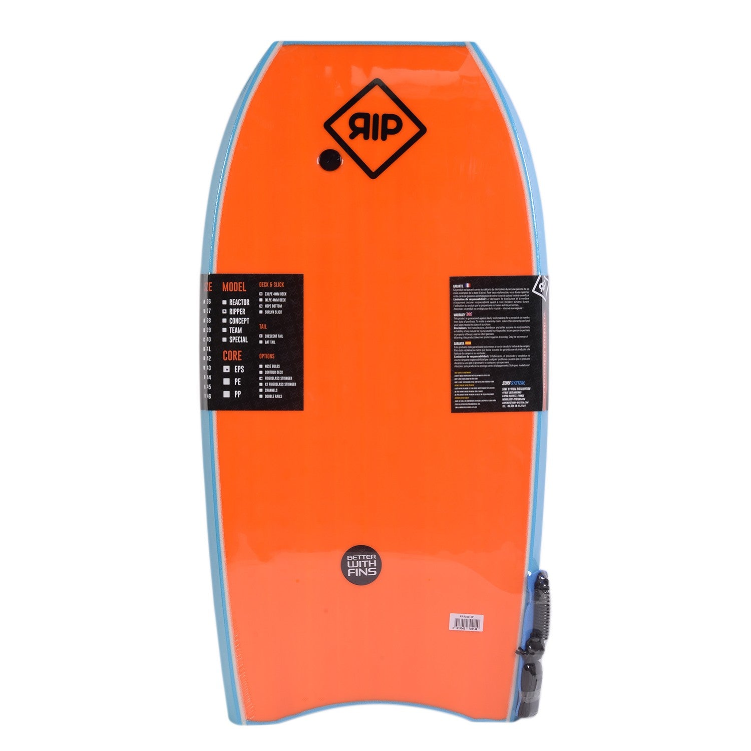 RIP Bodyboard - Ripper Stringer avec leash (EPS) - Blue / Orange