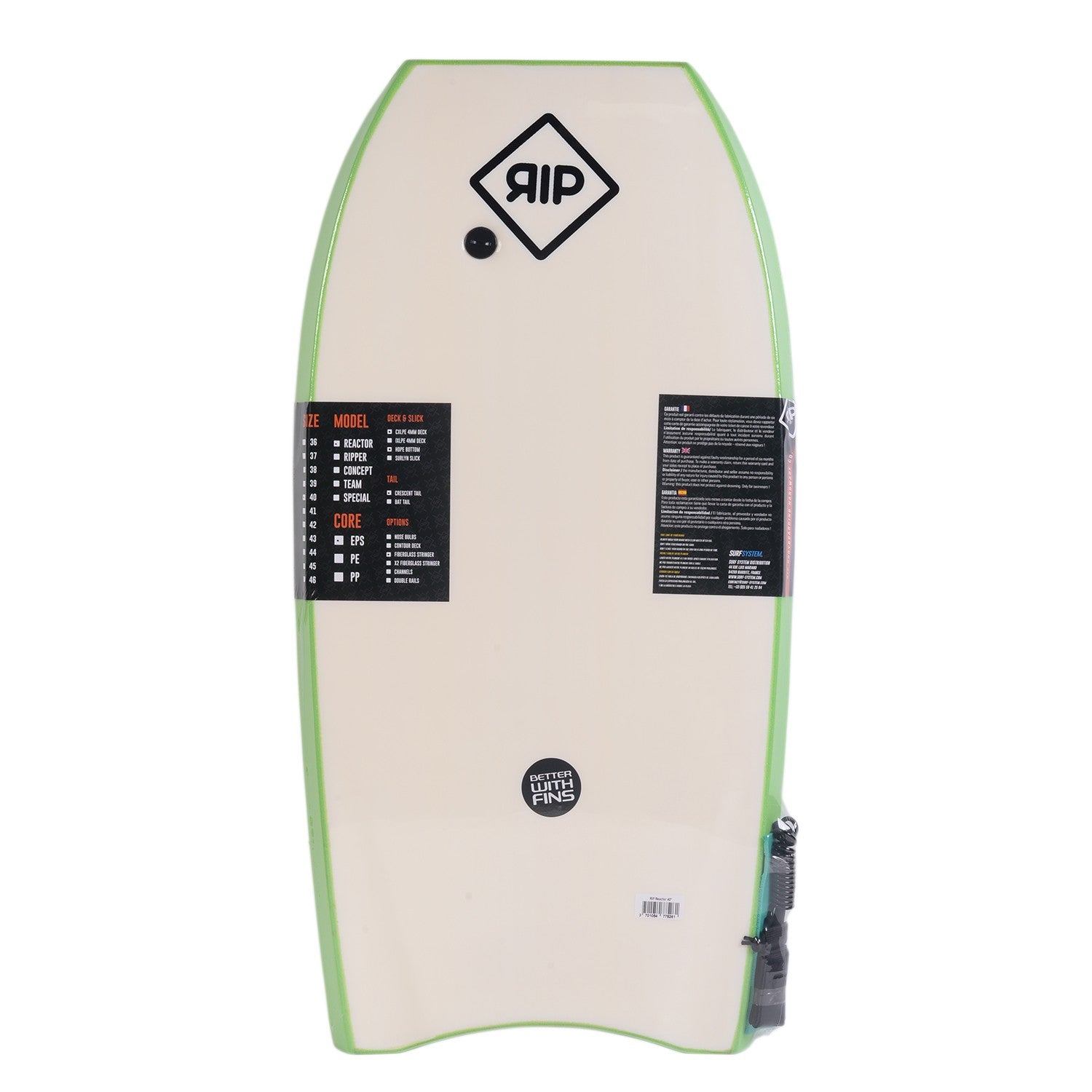 RIP Bodyboard - Reactor Stringer avec leash (EPS) - Green / White