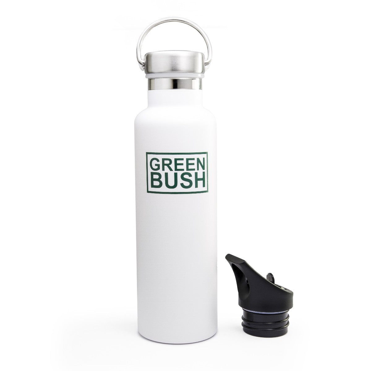 GREEN BUSH - Botella de agua aislada de acero inoxidable - Tamaño estándar - Blanco