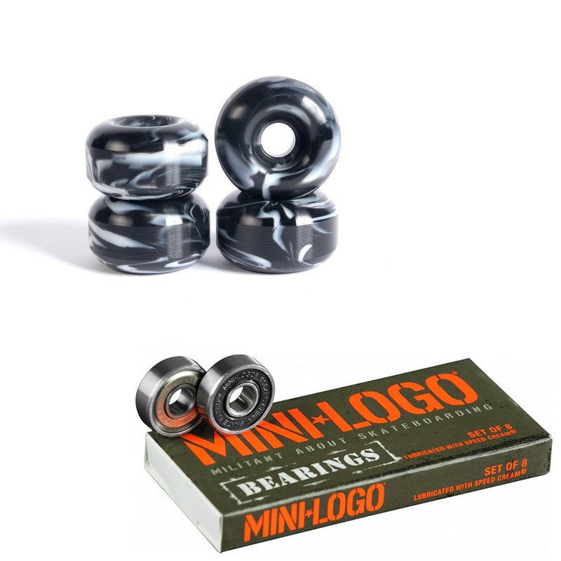 Pack wheels & bearings - YOCAHER 52mm Wheels + Mini Logo Bearings - Black/White Swirl