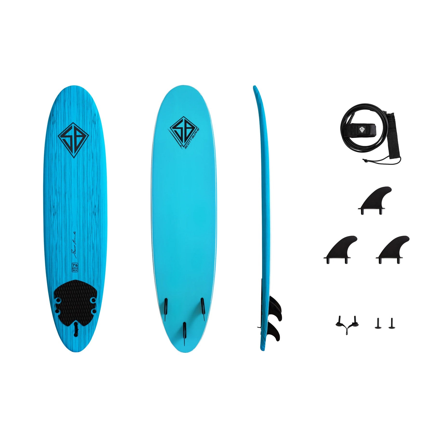 CBC - Planche de Surf en mousse - Softboard 7'6 Scott Burke - Light Blue