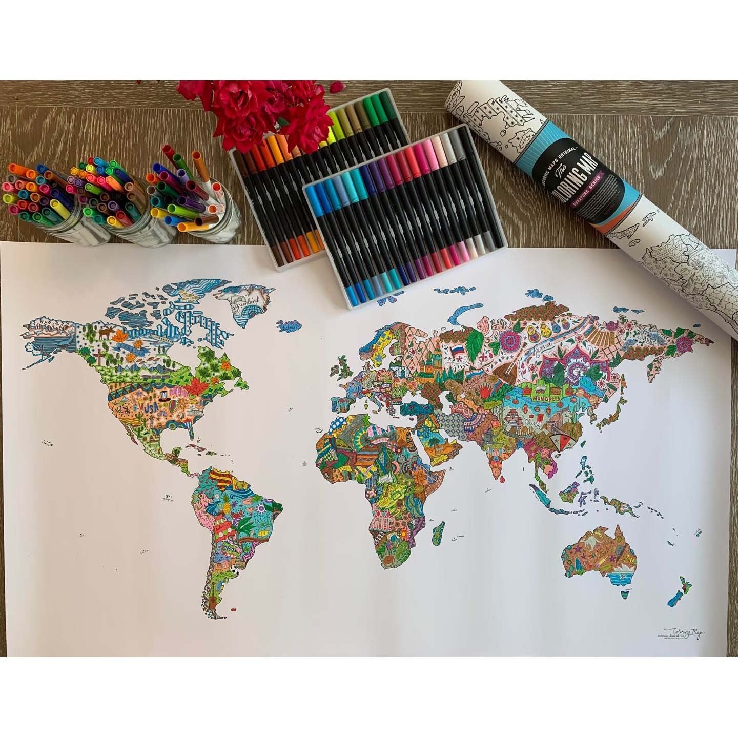 Awesome Maps - Coloring World Map Poster