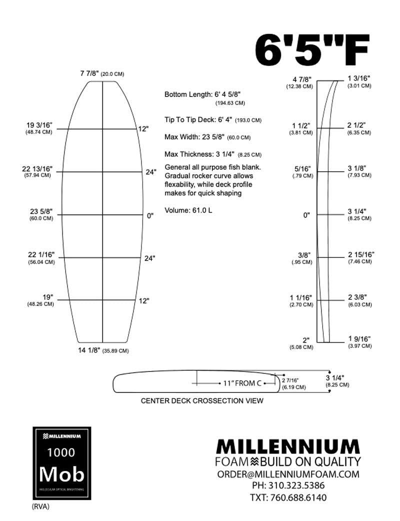 Barra de espuma MILLENNIUM 6'5 F BLUE 1/8 BASS NATURAL ROCKER