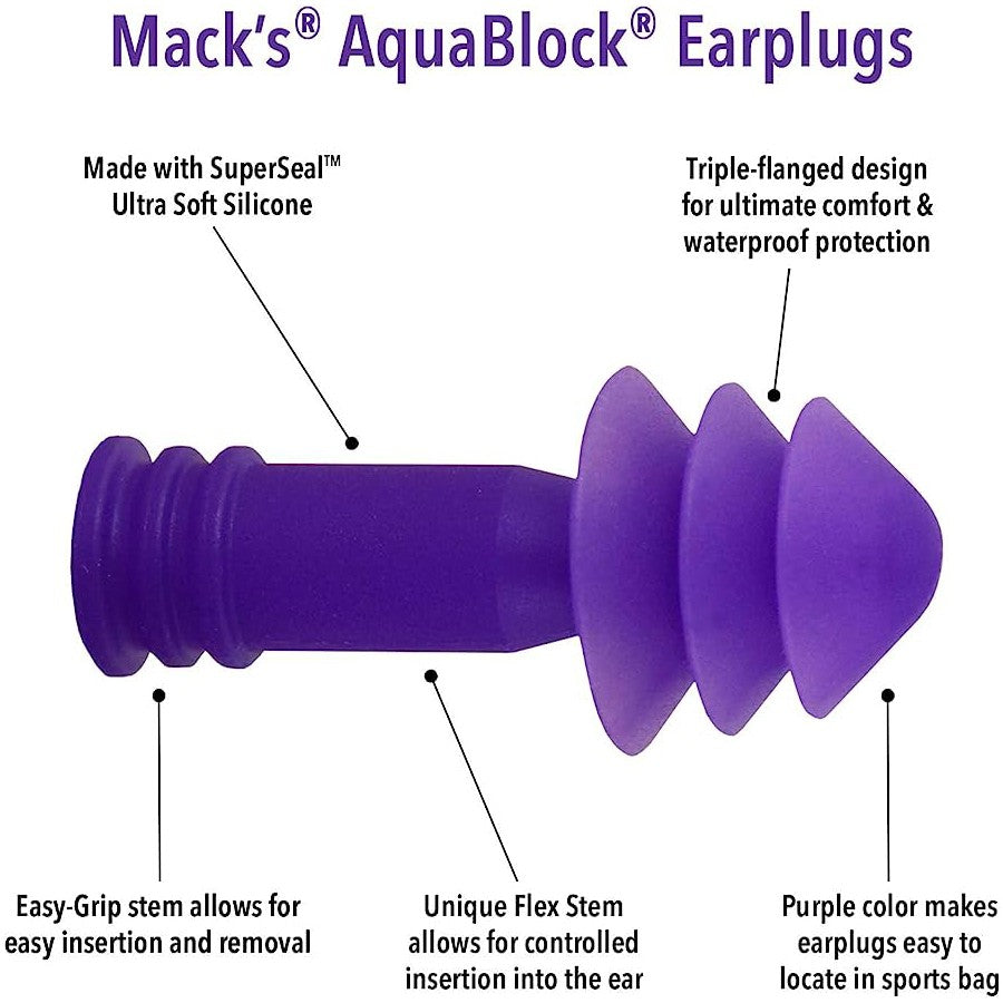 TAPONES PARA LOS OÍDOS MACK'S - Aqua Block - Púrpura - 2 pares