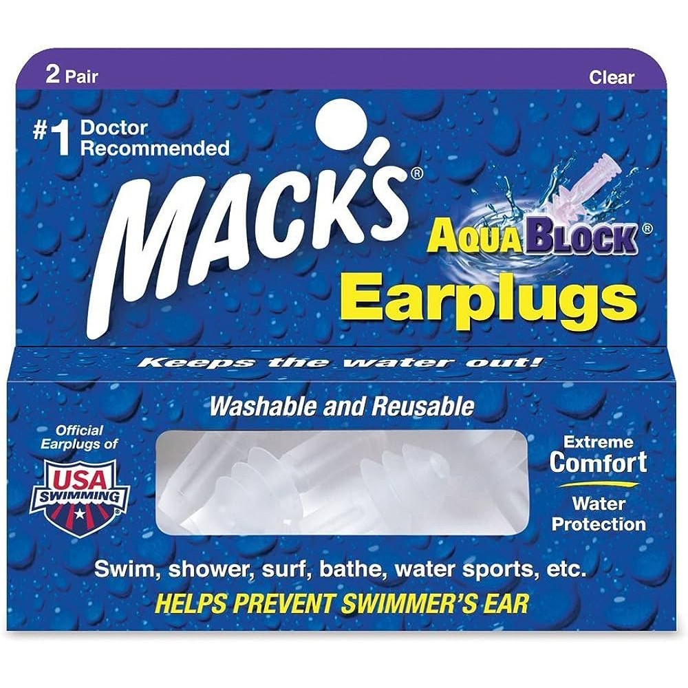 MACK'S EARPLUGS - Aqua Block - Clear - 2 Pairs