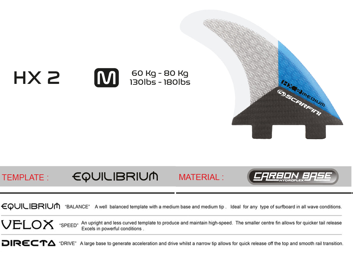 Juego de 3 quillas SCARFINI HX2 Carbon (talla M) (FCS)