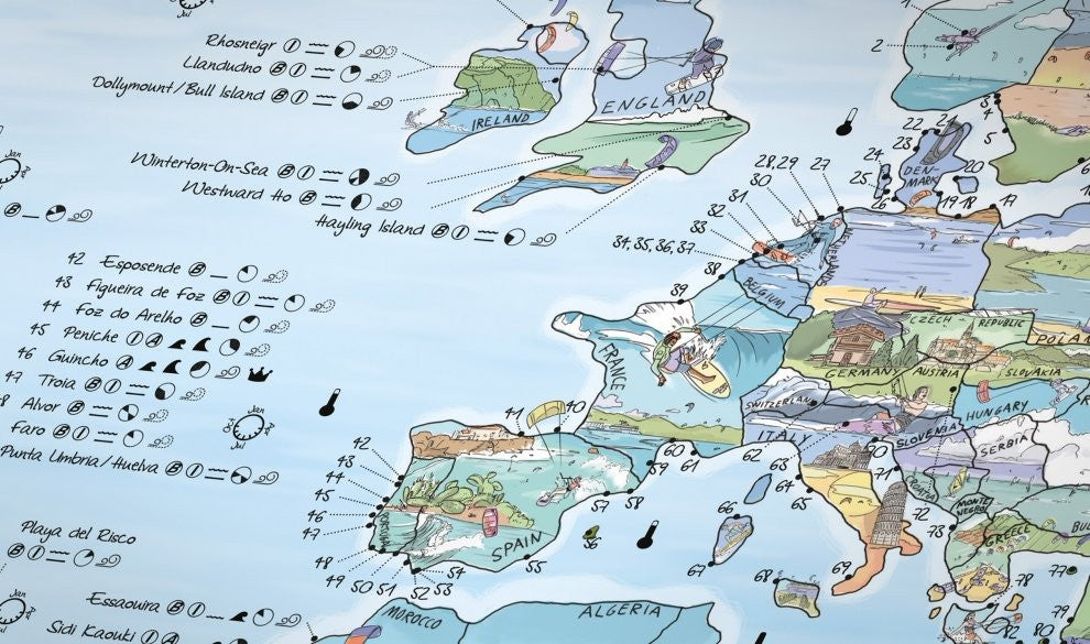 Awesome Map - World Map Poster - Kitesurfing Re-writable