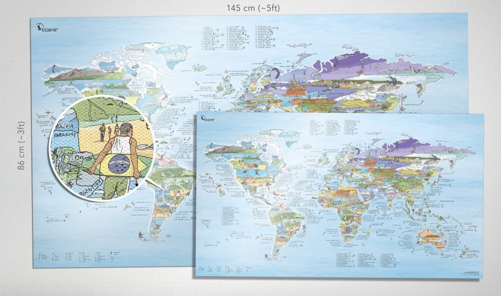 Awesome Map - World Map Poster - Kitesurfing Re-writable