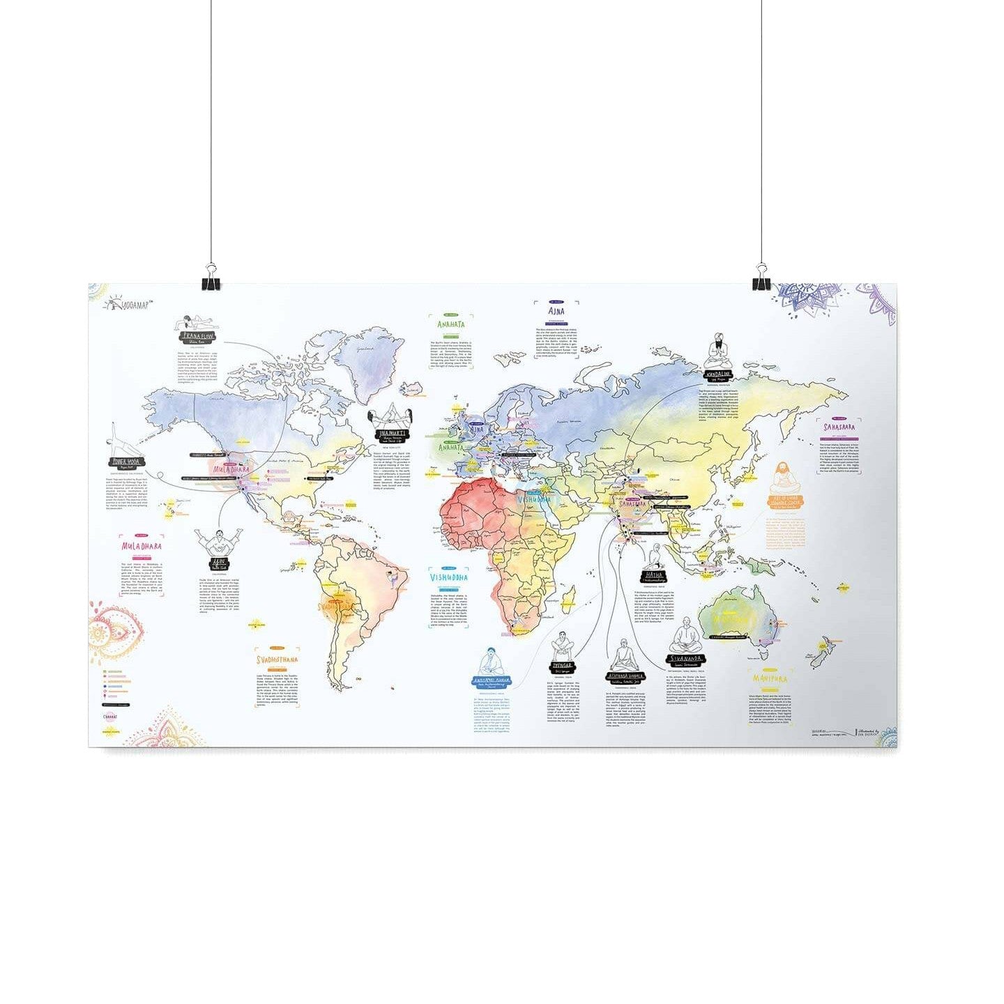 Awesome Maps - Mapa en póster del mapa mundial de yoga reescribible
